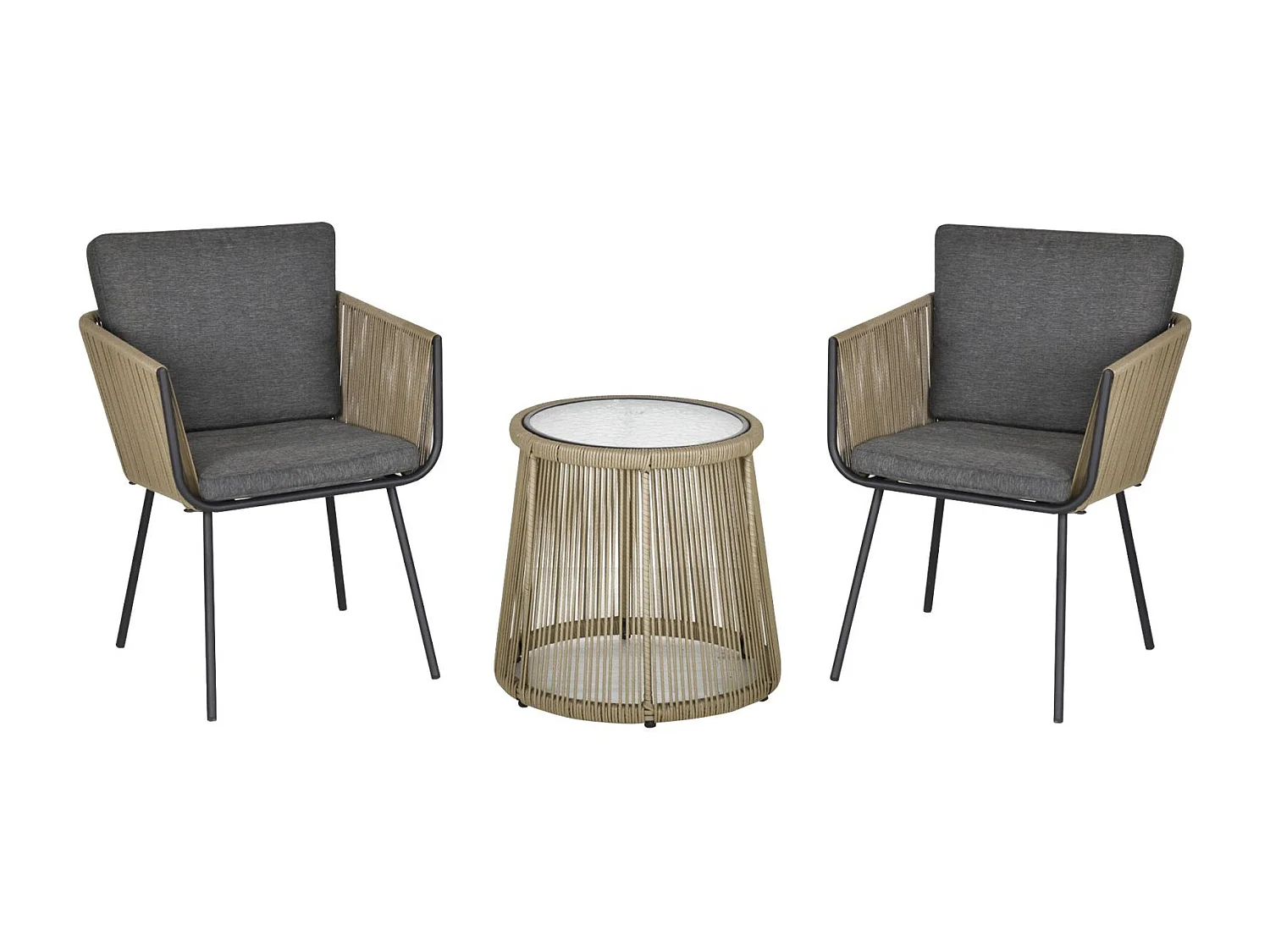 EasyComfort Set 2 Poltroncine con Tavolino da Esterno in Rattan PE Stile Boho, Cachi e Grigio