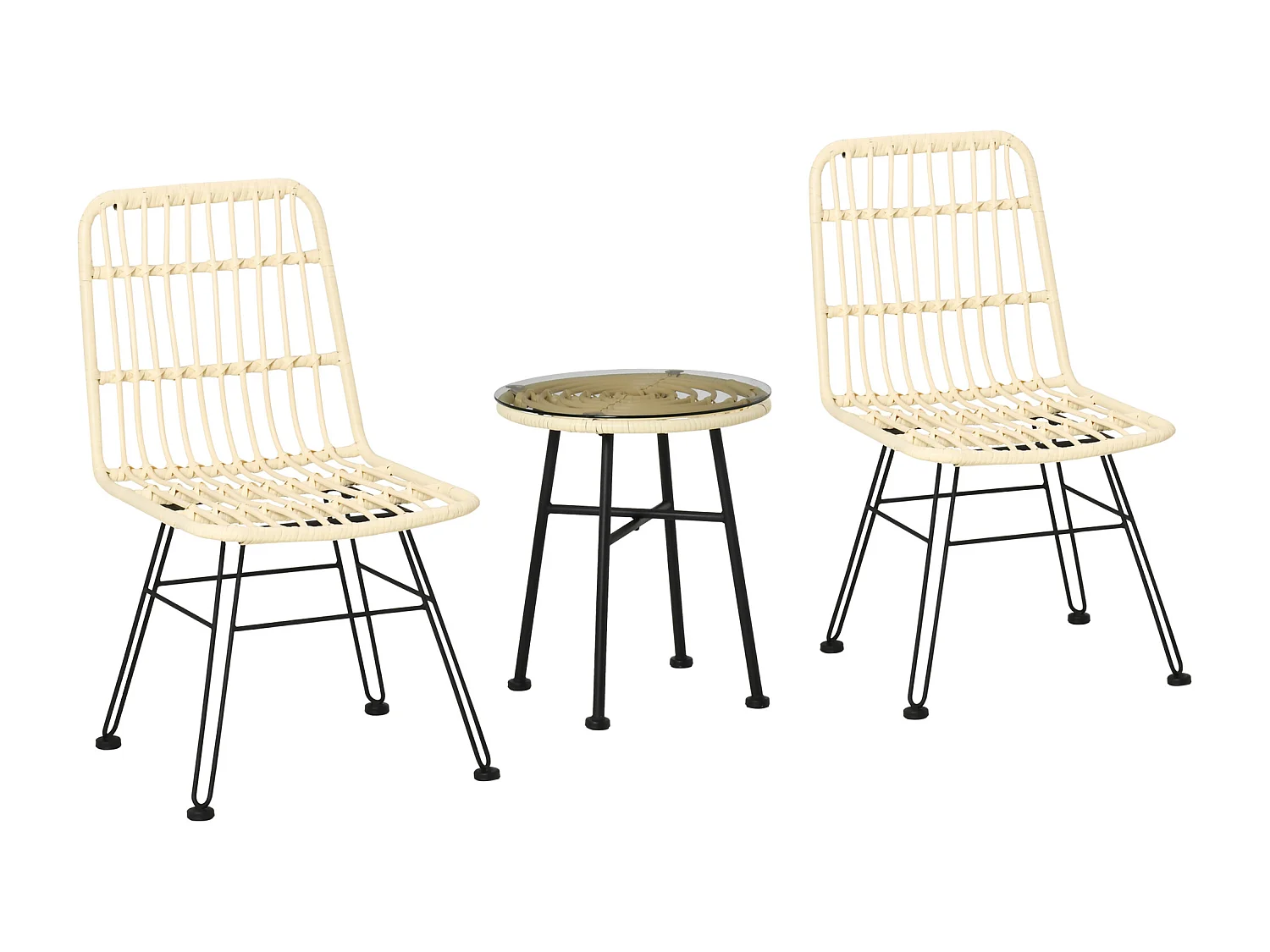 EasyComfort Set Mobili da Giardino 3 Pezzi con Tavolino e Sedie in Rattan PE, Poilestere e Acciaio per Esterni, Crema