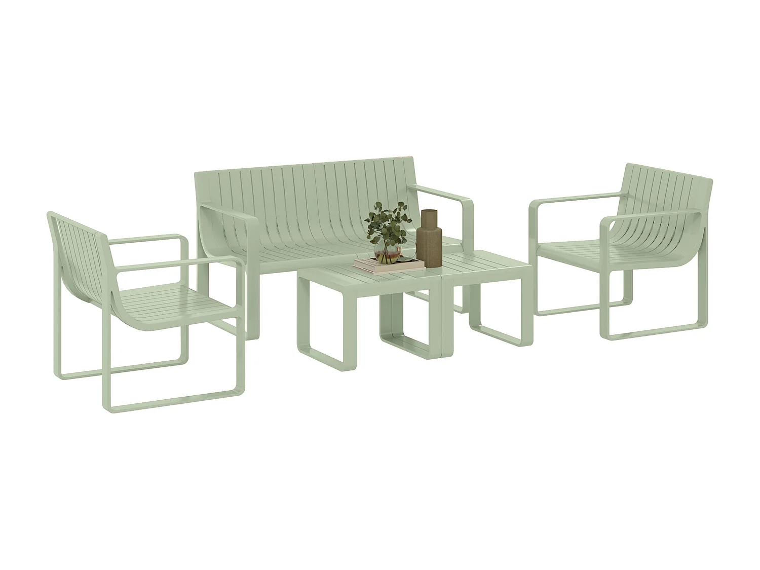 EasyComfort Set da Giardino 5 Pezzi a Doghe con Divanetto, 2 Poltroncine e 2 Tavolini in Polipropilene Verde