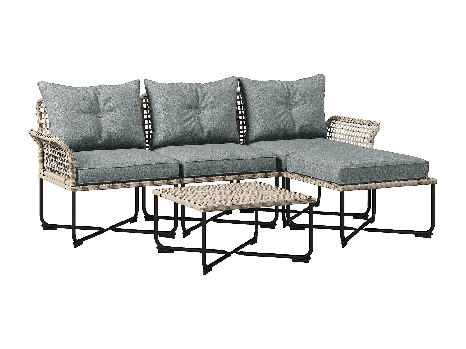 EasyComfort Set da Giardino 5 Pezzi in Rattan con 2 Sedie Laterali, Sedia Centrale e 2 Sgabelli/Tavolini da Caffè