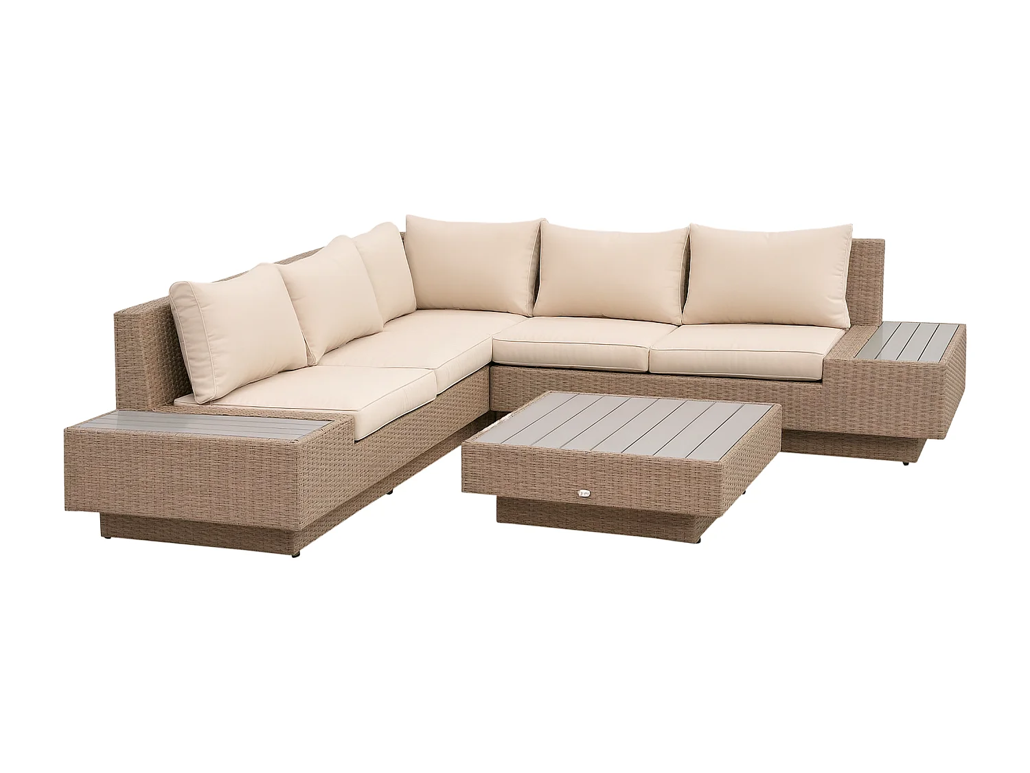 EasyComfort Set da Giardino 4 Pezzi in Rattan, Divano Angolare con Cuscini e Tavolini, Nero e Marrone chiaro