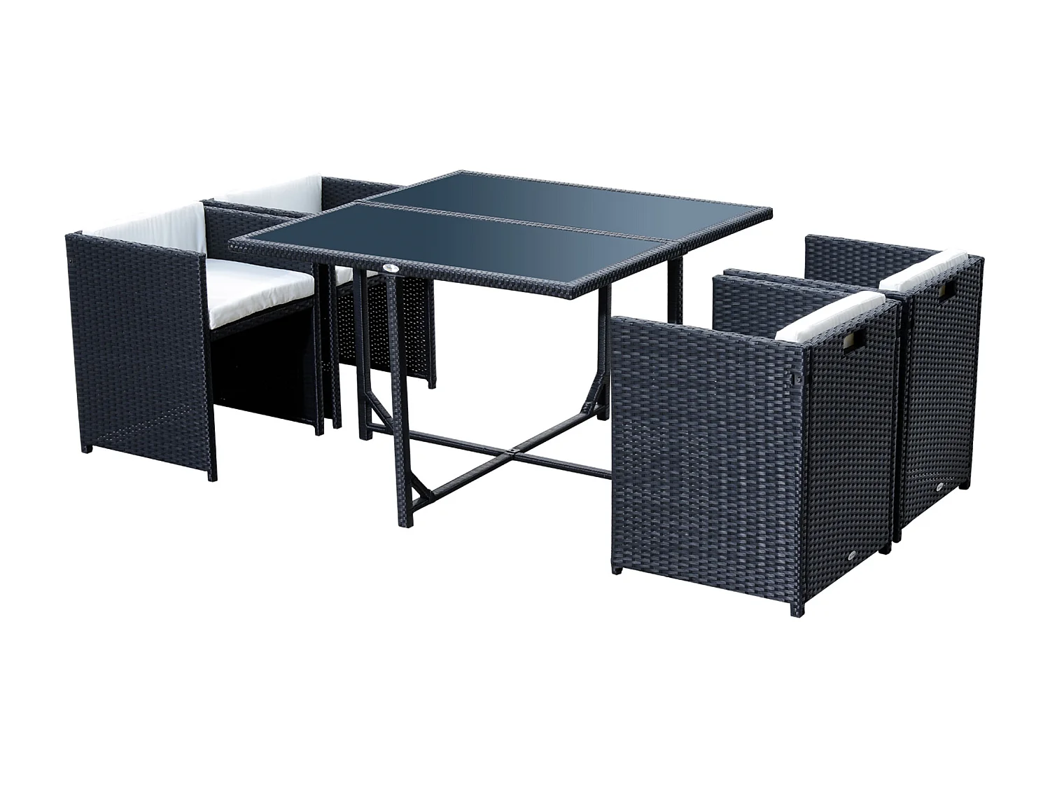 EasyComfort Set Mobili da Giardino 5pz Set Tavolo da Pranzo con 4 Sedie con Cuscini Combinabili a Rettangolo, Nero, 109x109x72 cm