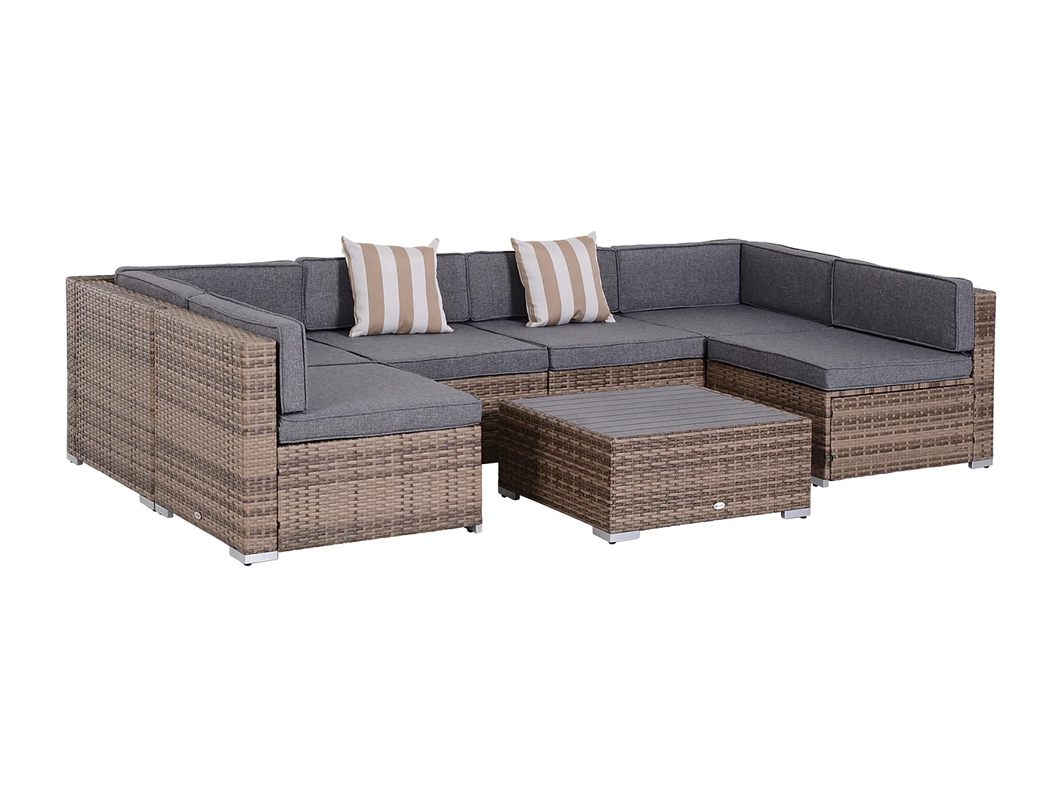 EasyComfort Salotto da Giardino in Rattan da 7 Pezzi con Tavolino e Divano Modulabile con Cuscini, Grigio