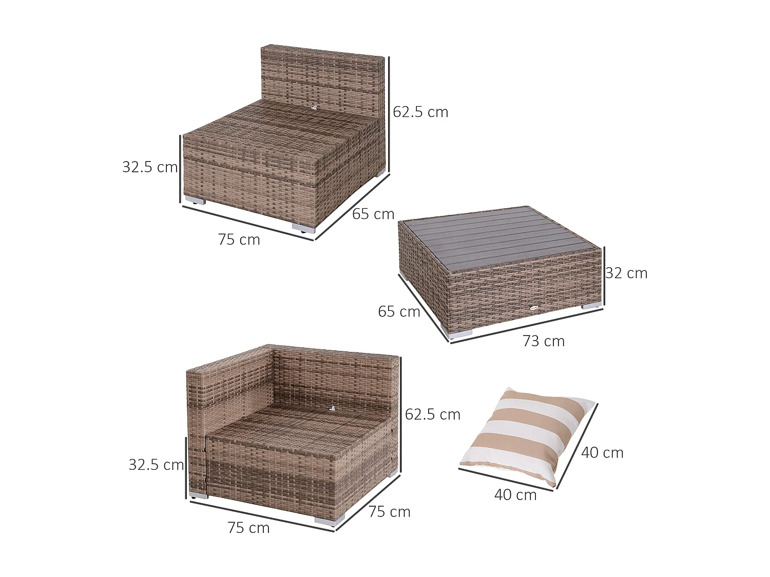 EasyComfort Salotto da Giardino in Rattan da 7 Pezzi con Tavolino e Divano Modulabile con Cuscini, Grigio