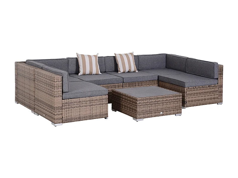 EasyComfort Salotto da Giardino in Rattan da 7 Pezzi con Tavolino e Divano Modulabile con Cuscini, Grigio