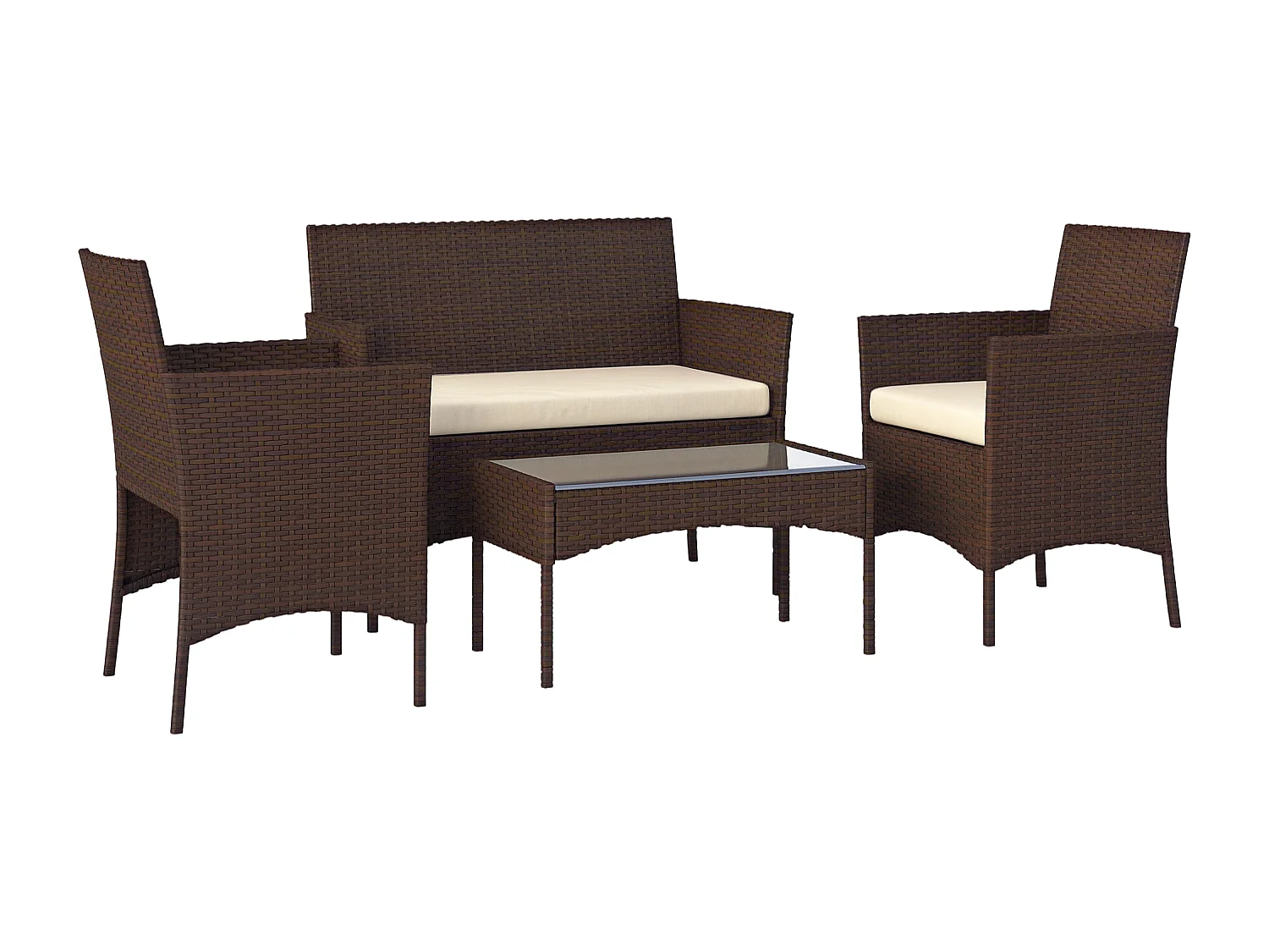 EasyComfort Set da Giardino 4 Pezzi con Divano 2 Posti, 2 Sedie e Tavolino Basso, in Rattan e Acciaio, Beige e Marrone