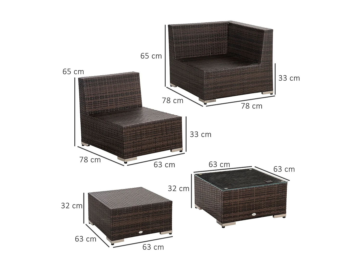 EasyComfort Mobili da Giardino in Rattan e Alluminio Set 8 Pezzi, Salotto da Giardino Componibile con Divani e Tavolino da Esterno