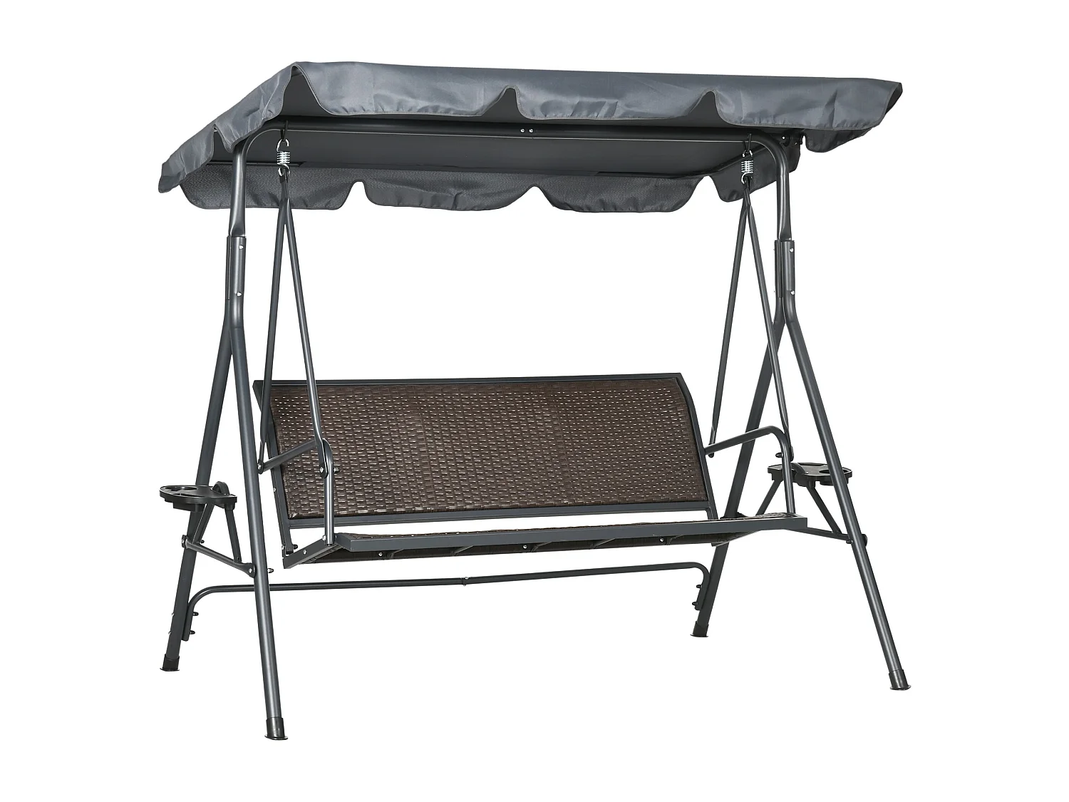 Easycomfort Dondolo da Giardino 3 Posti in Rattan PE e Acciaio con Tettuccio Regolabile e Portabicchieri, 204x112x150 cm