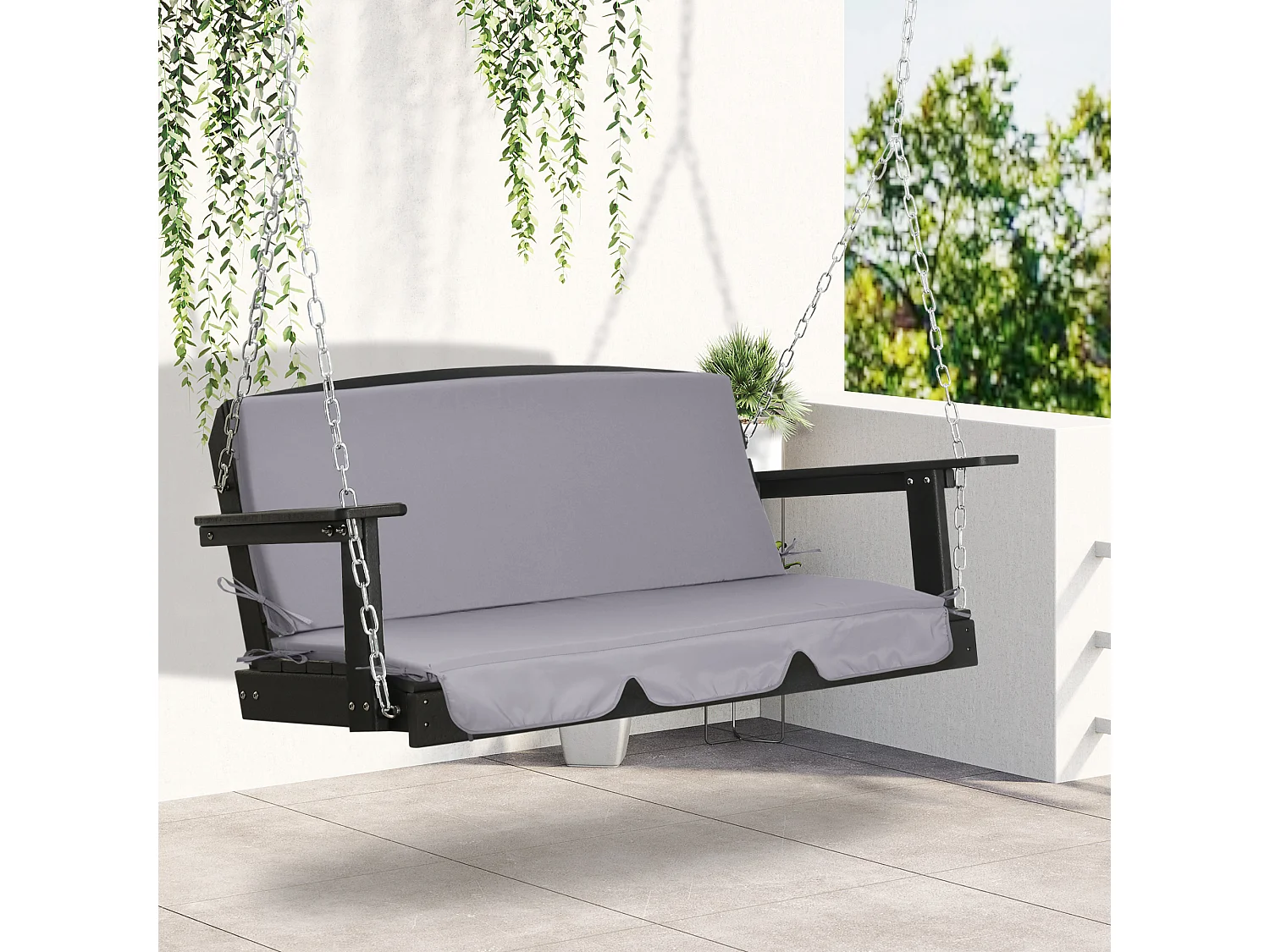 EasyComfort Cuscini da Esterno per Dondolo da Giardino 3 Posti con Lacci, 2 Pezzi da 130x45x5 cm, Grigio