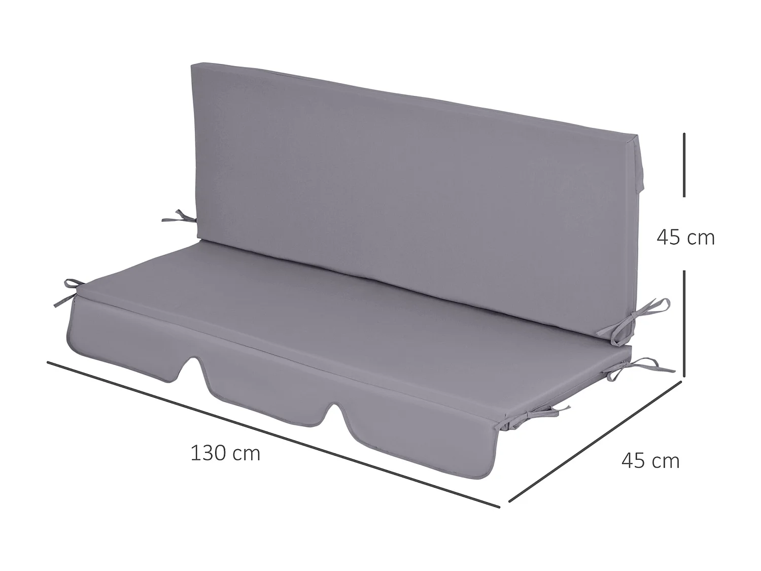 EasyComfort Cuscini da Esterno per Dondolo da Giardino 3 Posti con Lacci, 2 Pezzi da 130x45x5 cm, Grigio