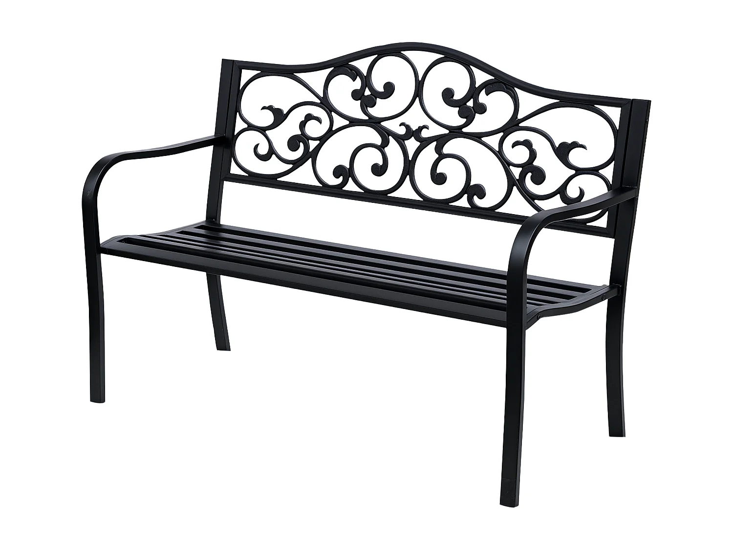 EasyComfort Panchina da Giardino 2 Posti con Schienale Decorato in Ghisa e Metallo, 127x60x89cm, Nero