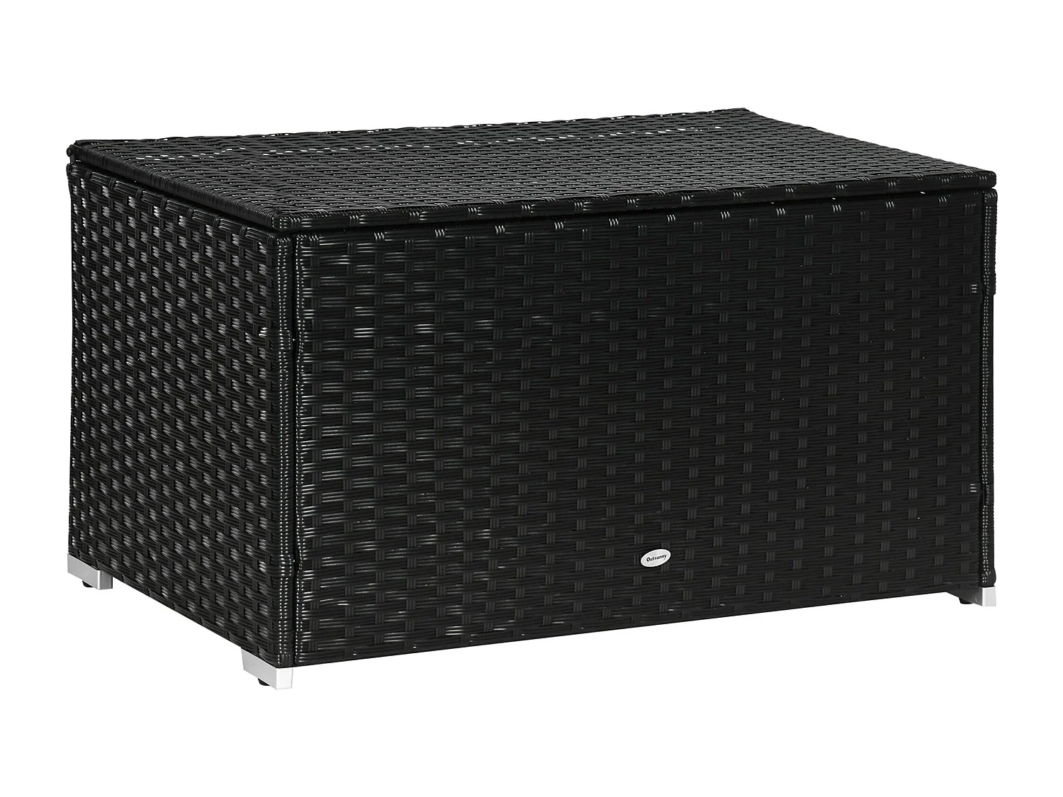 EasyComfort Baule da Giardino in Rattan e Acciaio con Coperchio, 95x60x53cm, Nero