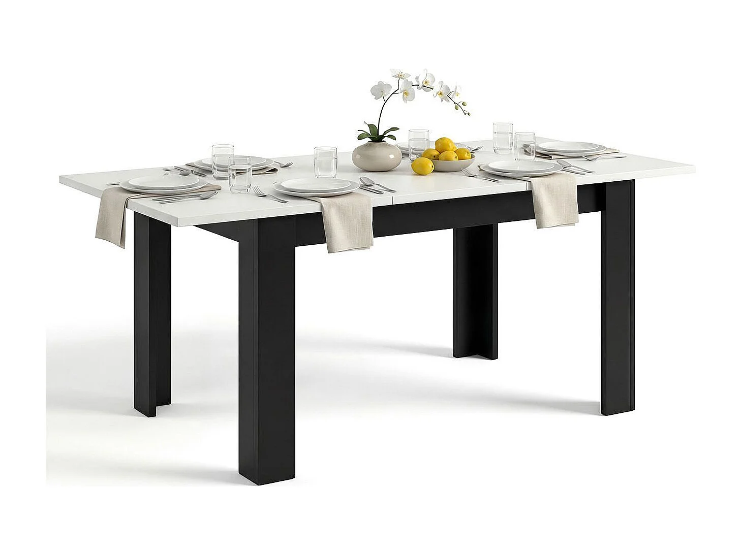 Mesa de jantar extensível 140-190x90 cm Sira Negro Mate - Blanco Artik