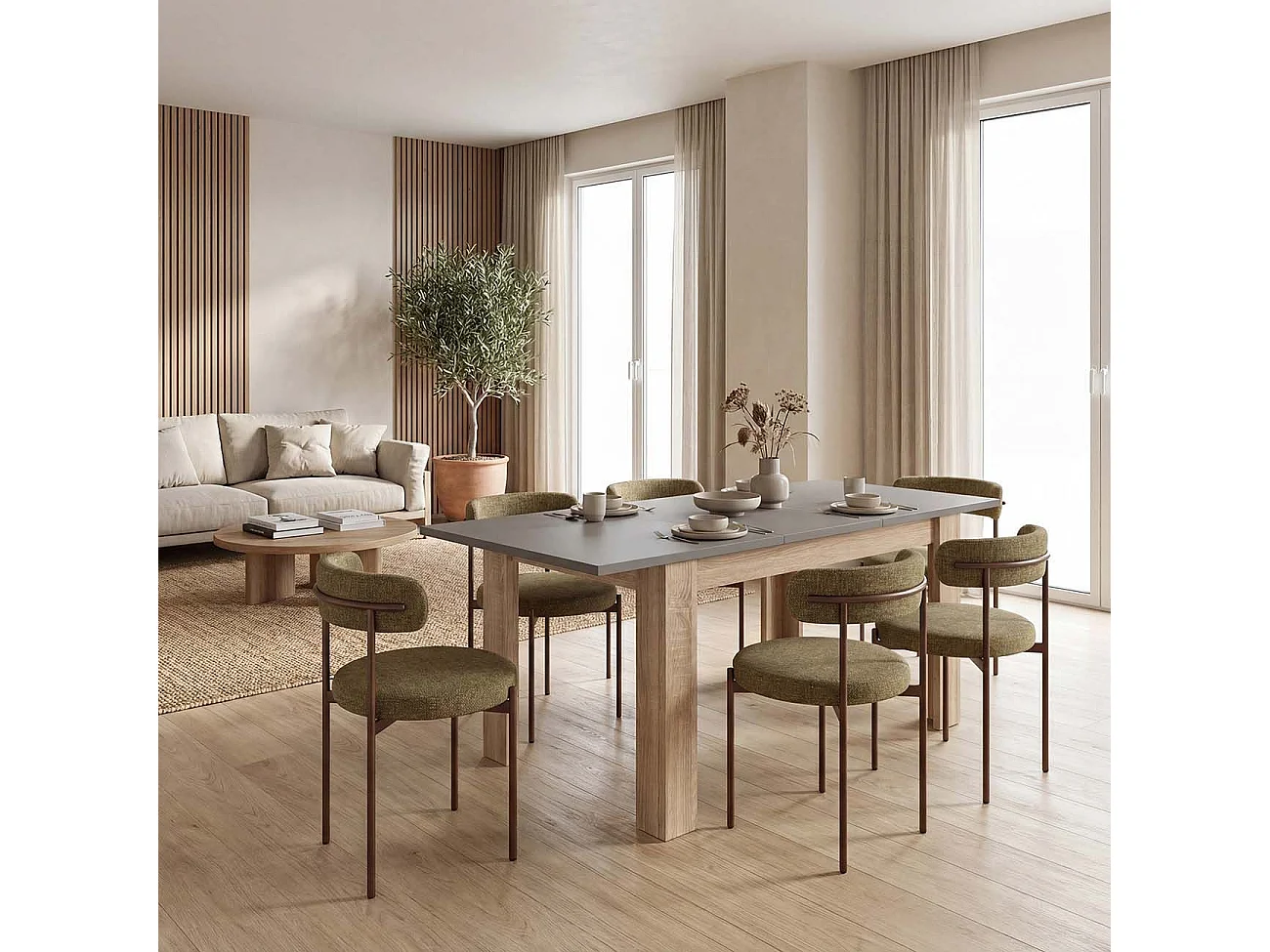 Mesa de jantar extensível 140-190x90 cm Sira Roble Canadian - Grafito