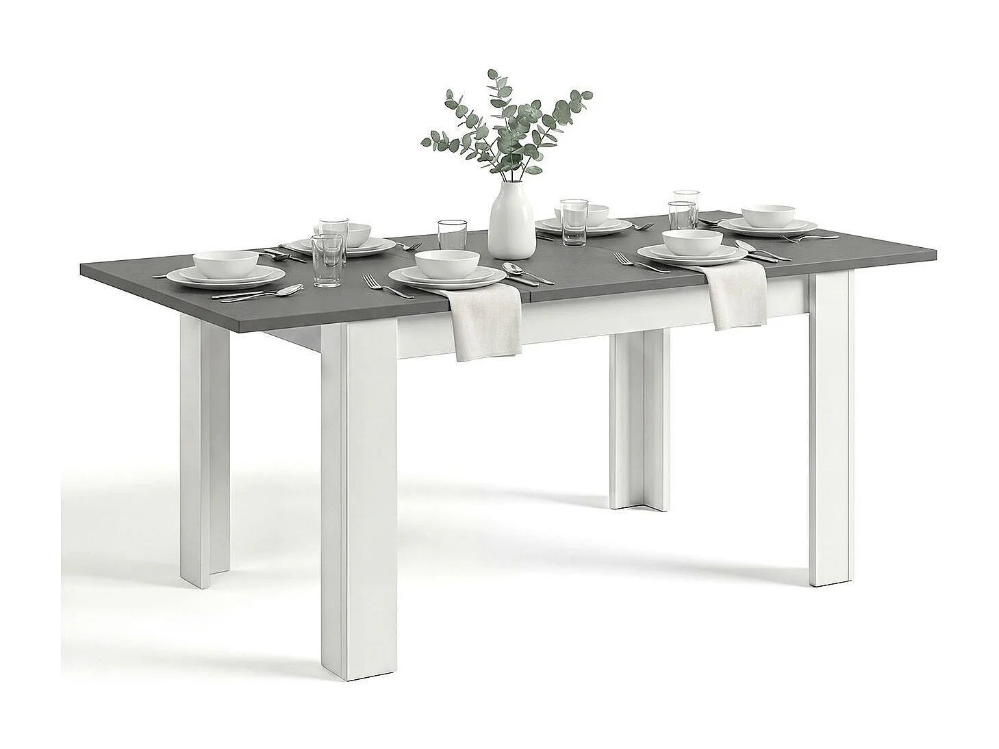 Mesa de jantar extensível 140-190x90 cm Sira Artik Branco (Branco mate) - Cinzento antracite