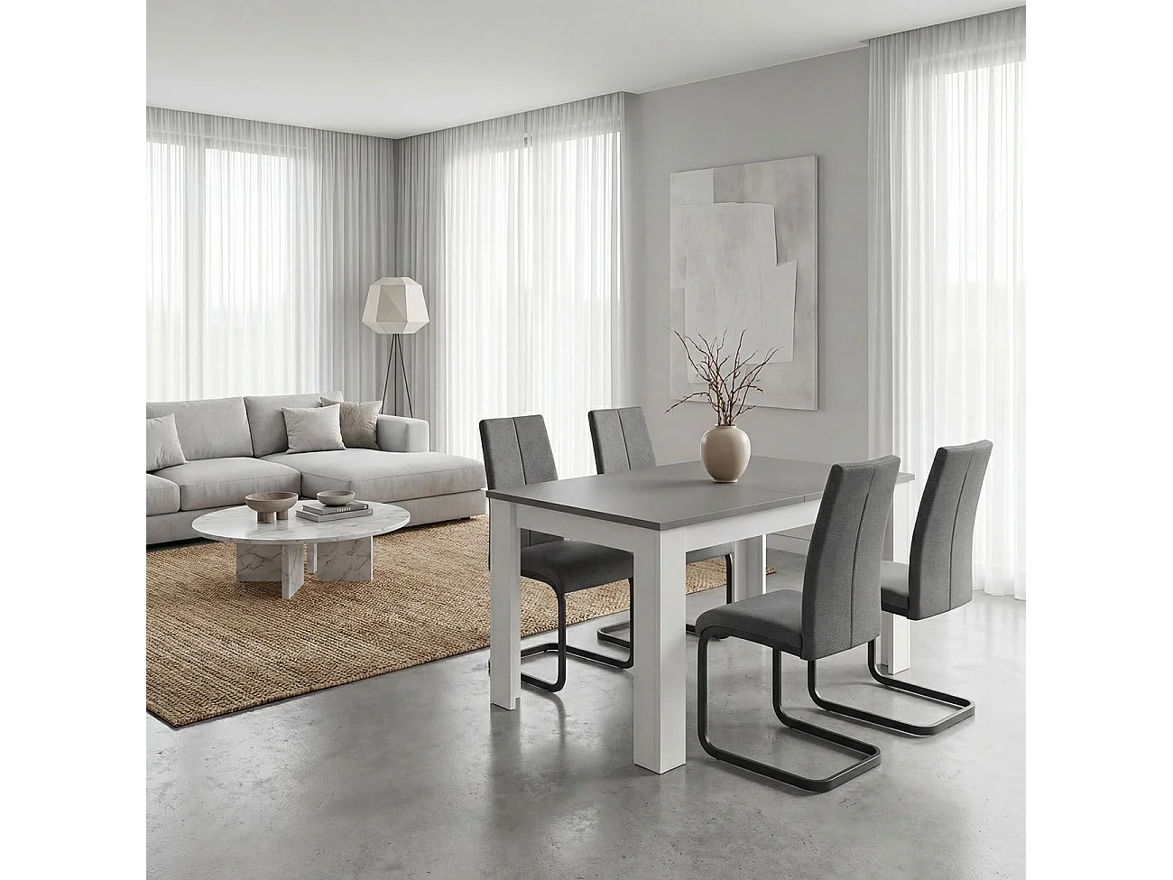 Mesa de jantar extensível 140-190x90 cm Sira Artik Branco (Branco mate) - Cinzento antracite