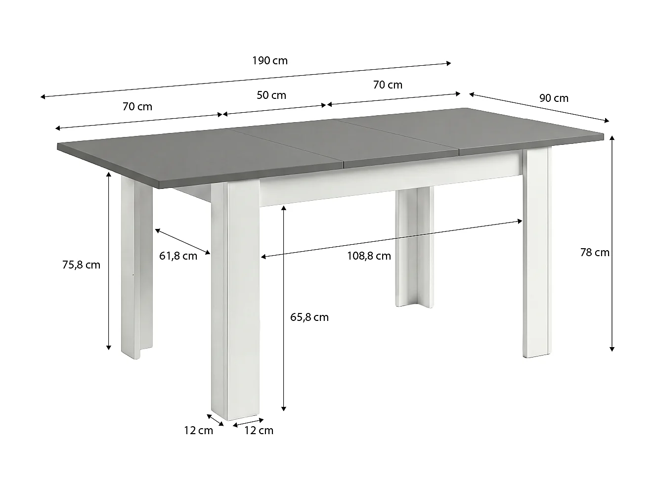 Mesa de jantar extensível 140-190x90 cm Sira Artik Branco (Branco mate) - Cinzento antracite