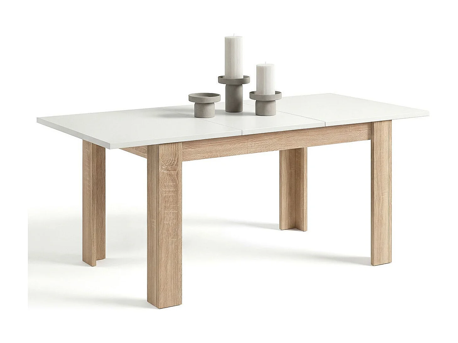 Mesa de comedor extensible en roble canadian y blanco mate 140-190x90 cm Sira Roble Canadian - Blanco Artik (Blanco Mate)