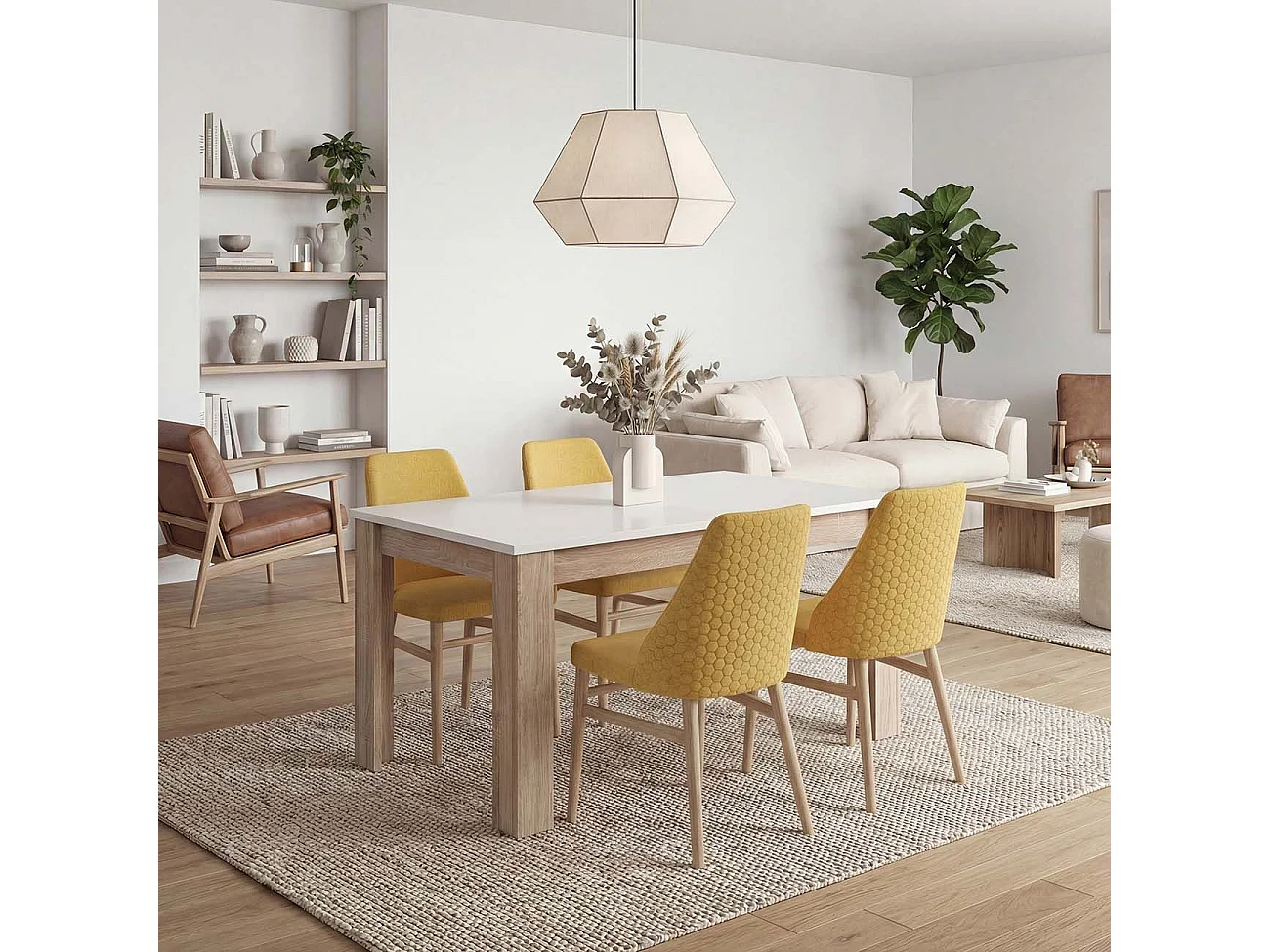 Mesa de comedor extensible en roble canadian y blanco mate 140-190x90 cm Sira Roble Canadian - Blanco Artik (Blanco Mate)