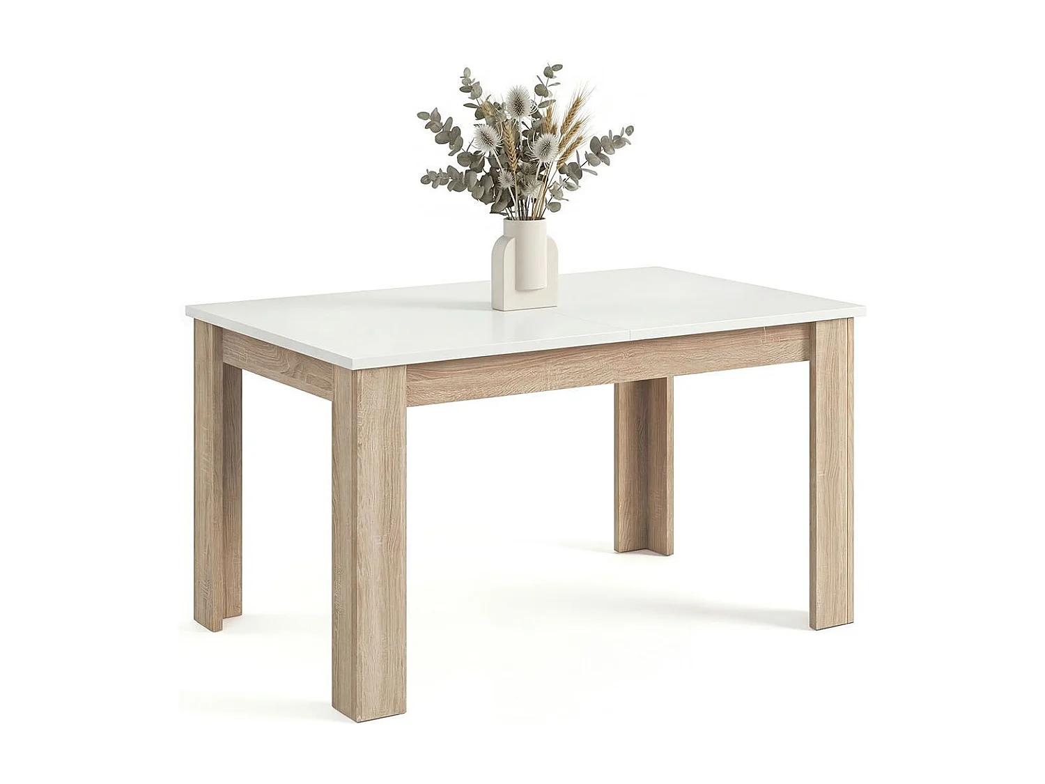 Mesa de comedor extensible en roble canadian y blanco mate 140-190x90 cm Sira Roble Canadian - Blanco Artik (Blanco Mate)