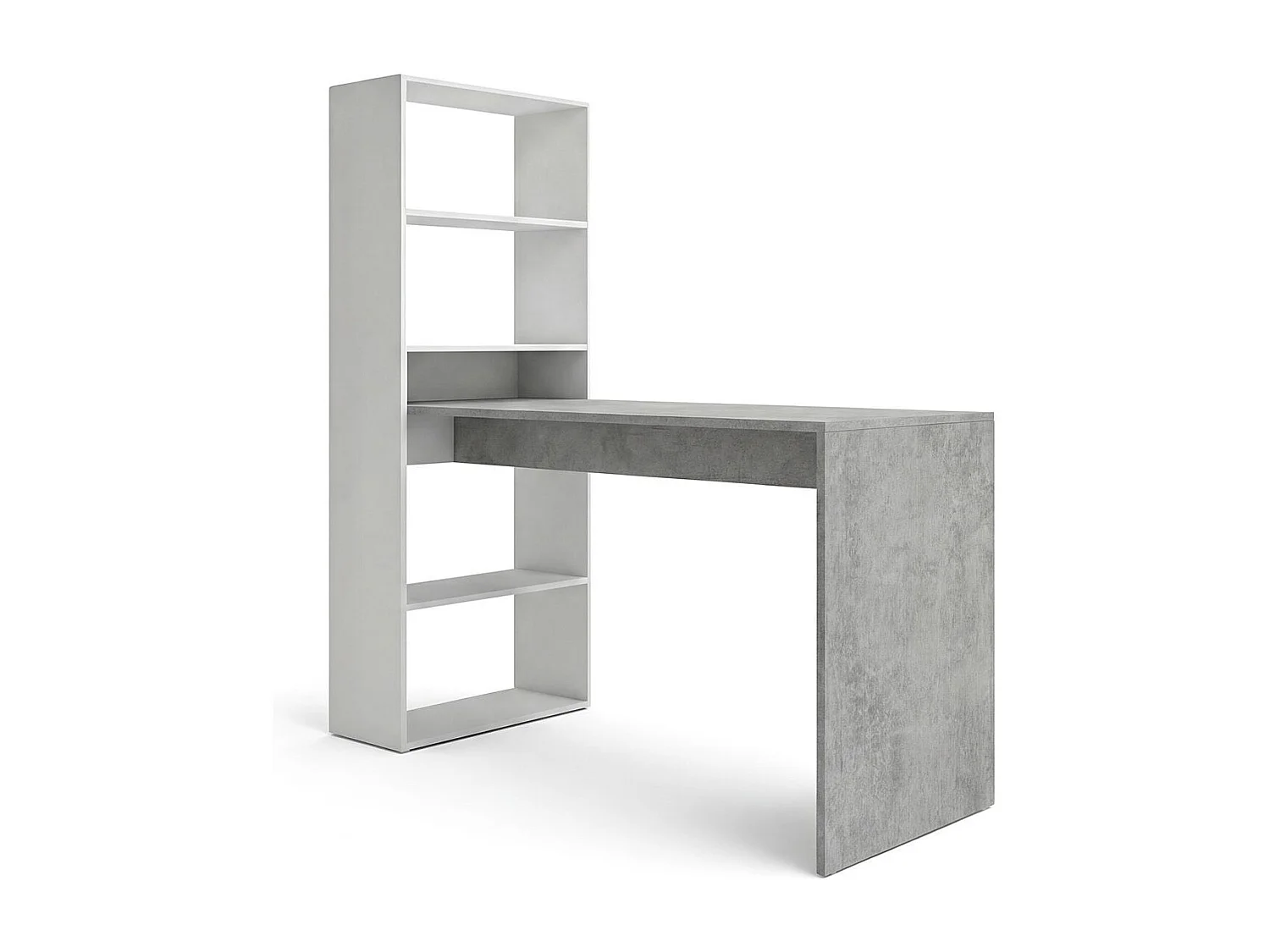 Secretária Cosmic com prateleiras Branco Artik (Branco mate) - Cinzento Cimento