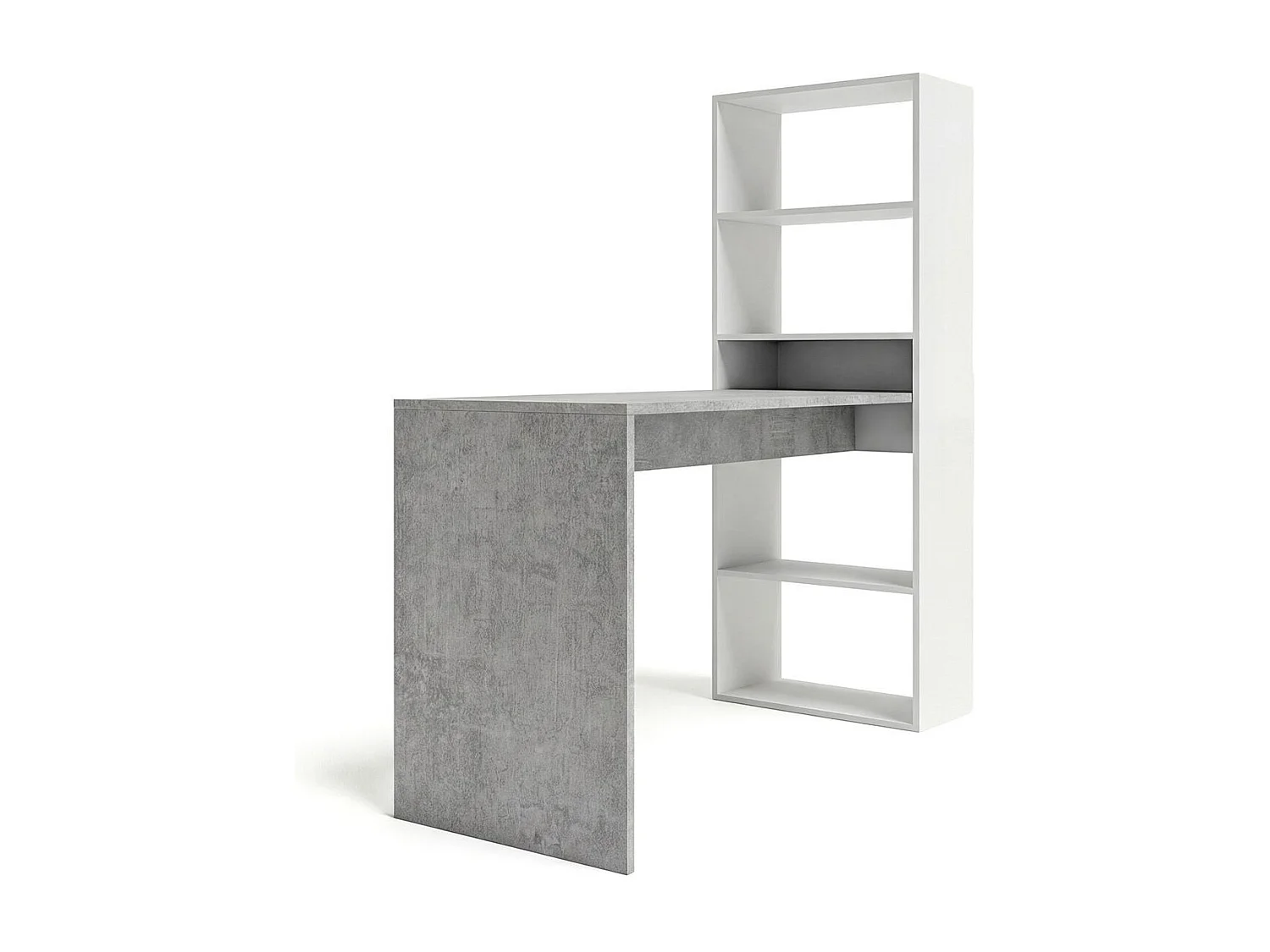 Secretária Cosmic com prateleiras Branco Artik (Branco mate) - Cinzento Cimento