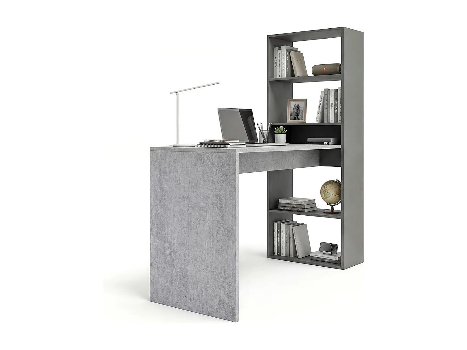 Secretária Cosmic com prateleiras Gris Grafito - Gris Cemento
