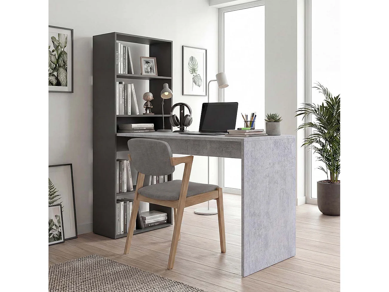 Secretária Cosmic com prateleiras Gris Grafito - Gris Cemento