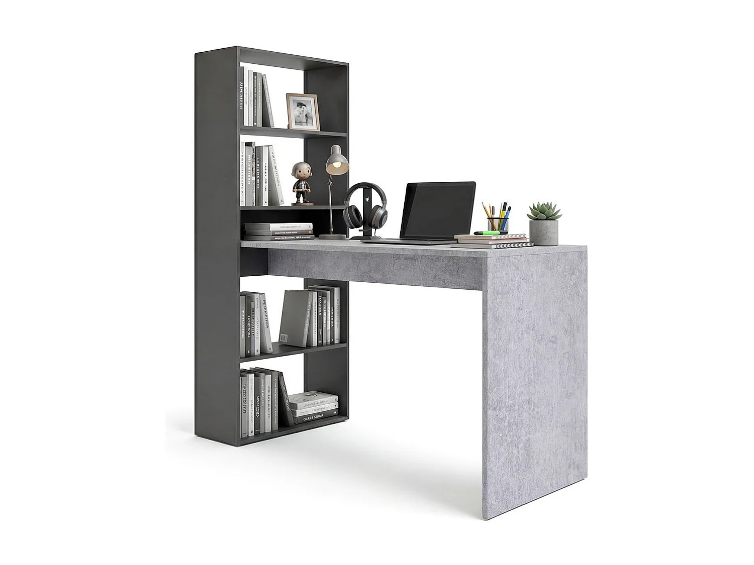 Secretária Cosmic com prateleiras Gris Grafito - Gris Cemento