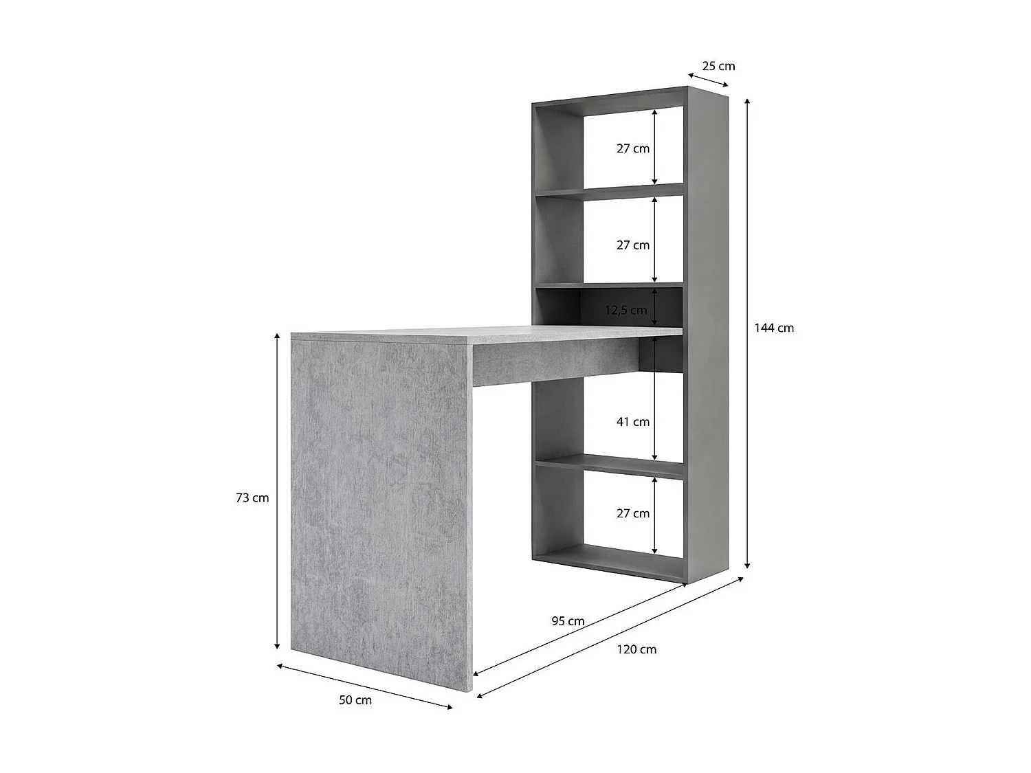 Secretária Cosmic com prateleiras Gris Grafito - Gris Cemento