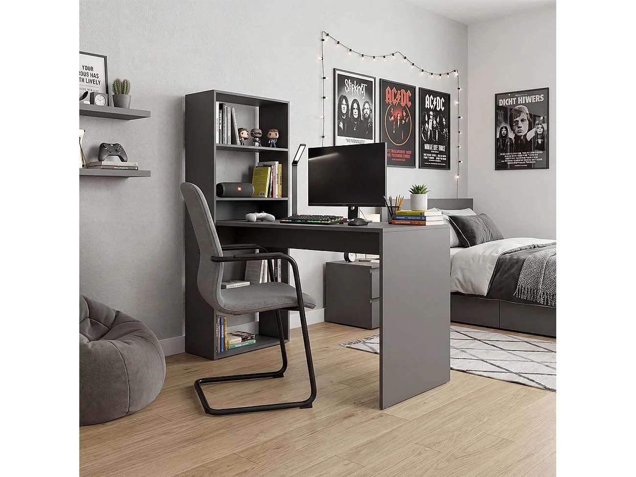 Secretária Cosmic com prateleiras Gris Grafito