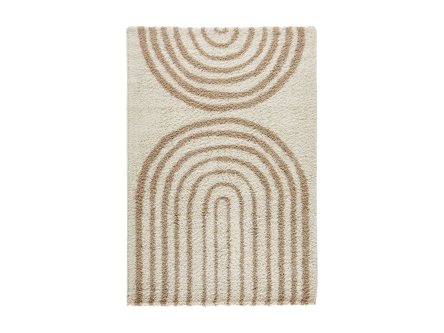 Alfombra interior shaggy con diseños geométricos arco iris beige