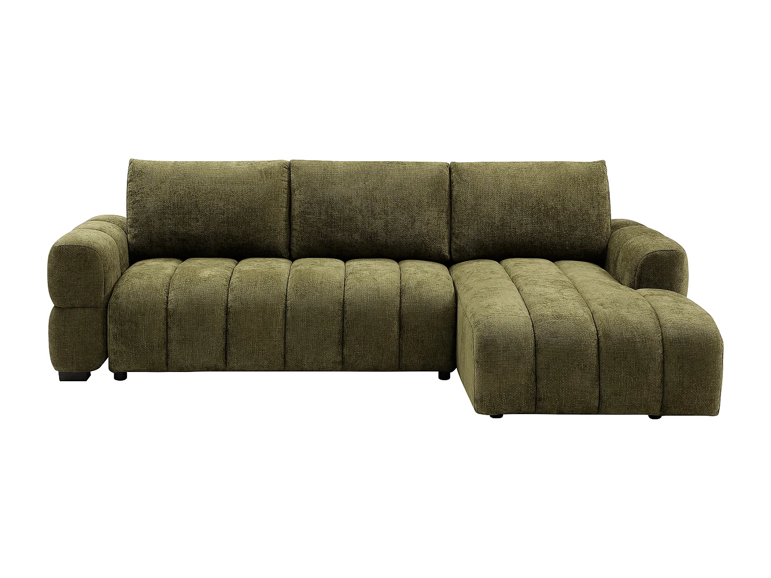 Canapé d'angle droit convertible en tissu chenille vert kaki CASORU