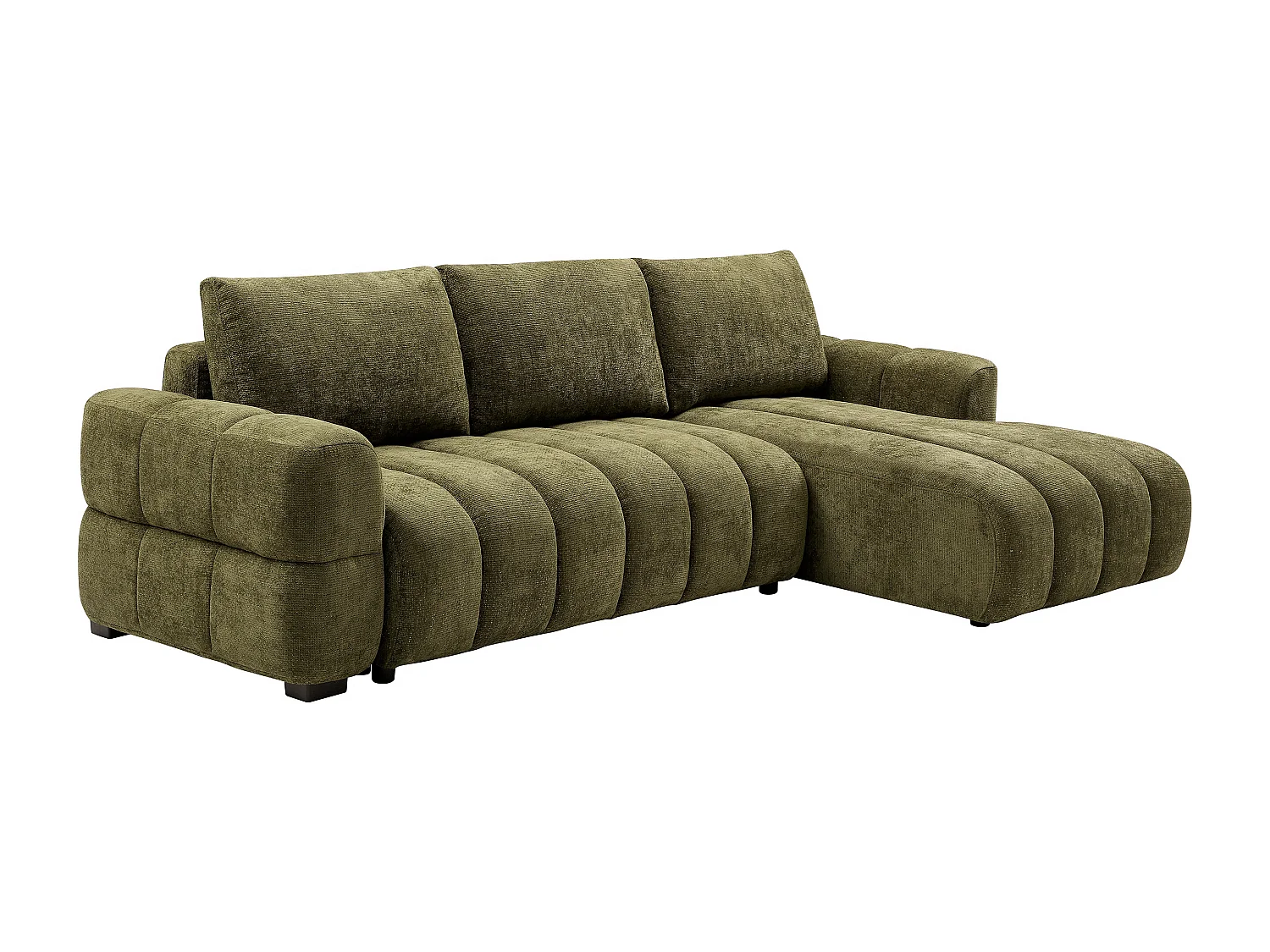 Canapé d'angle droit convertible en tissu chenille vert kaki CASORU