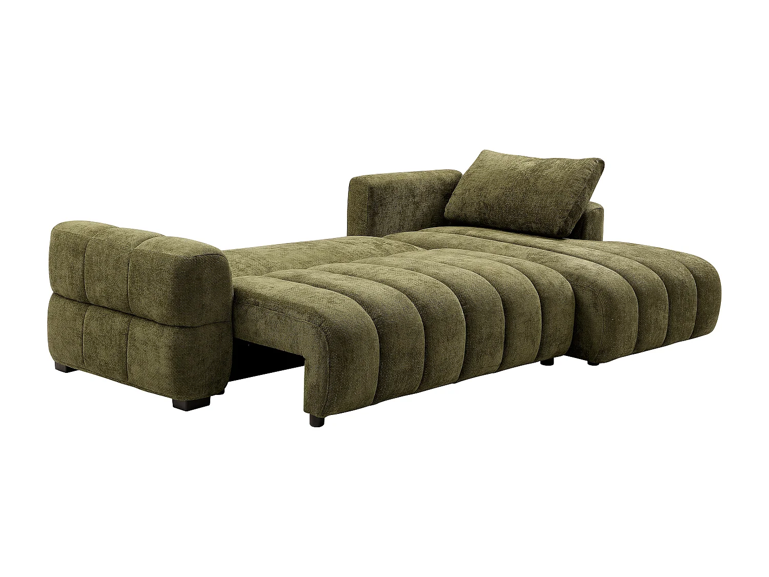 Canapé d'angle droit convertible en tissu chenille vert kaki CASORU