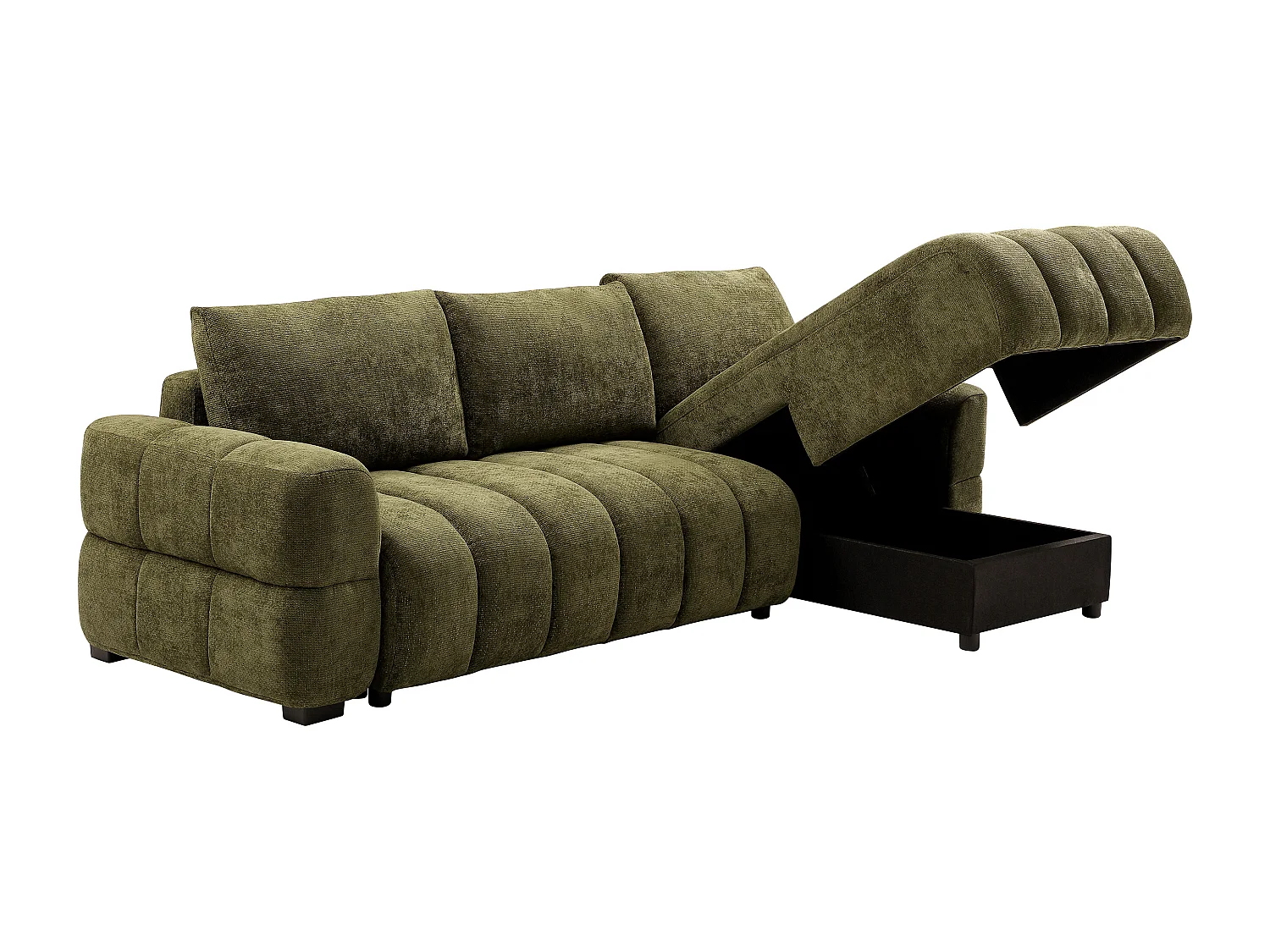Canapé d'angle droit convertible en tissu chenille vert kaki CASORU