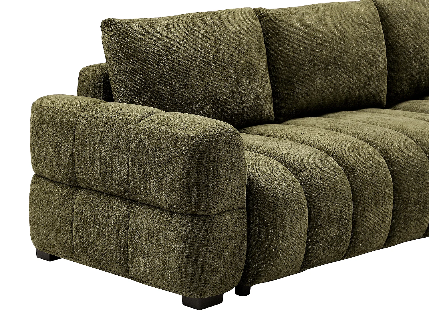 Canapé d'angle droit convertible en tissu chenille vert kaki CASORU