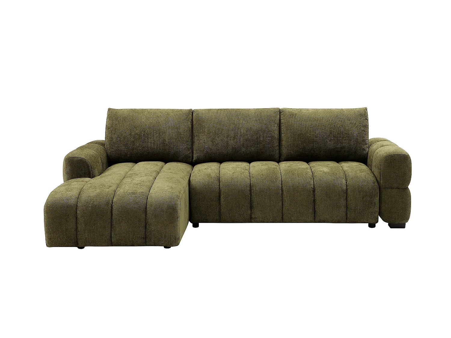 Canapé d'angle gauche convertible en tissu chenille vert kaki CASORU