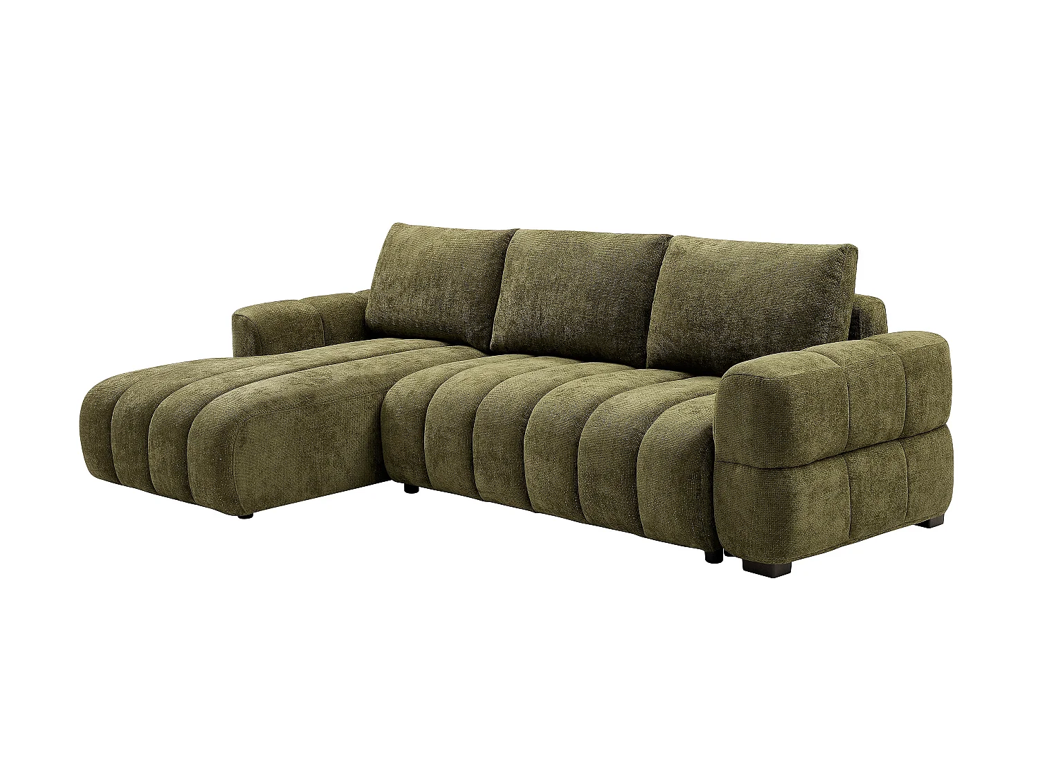 Canapé d'angle gauche convertible en tissu chenille vert kaki CASORU