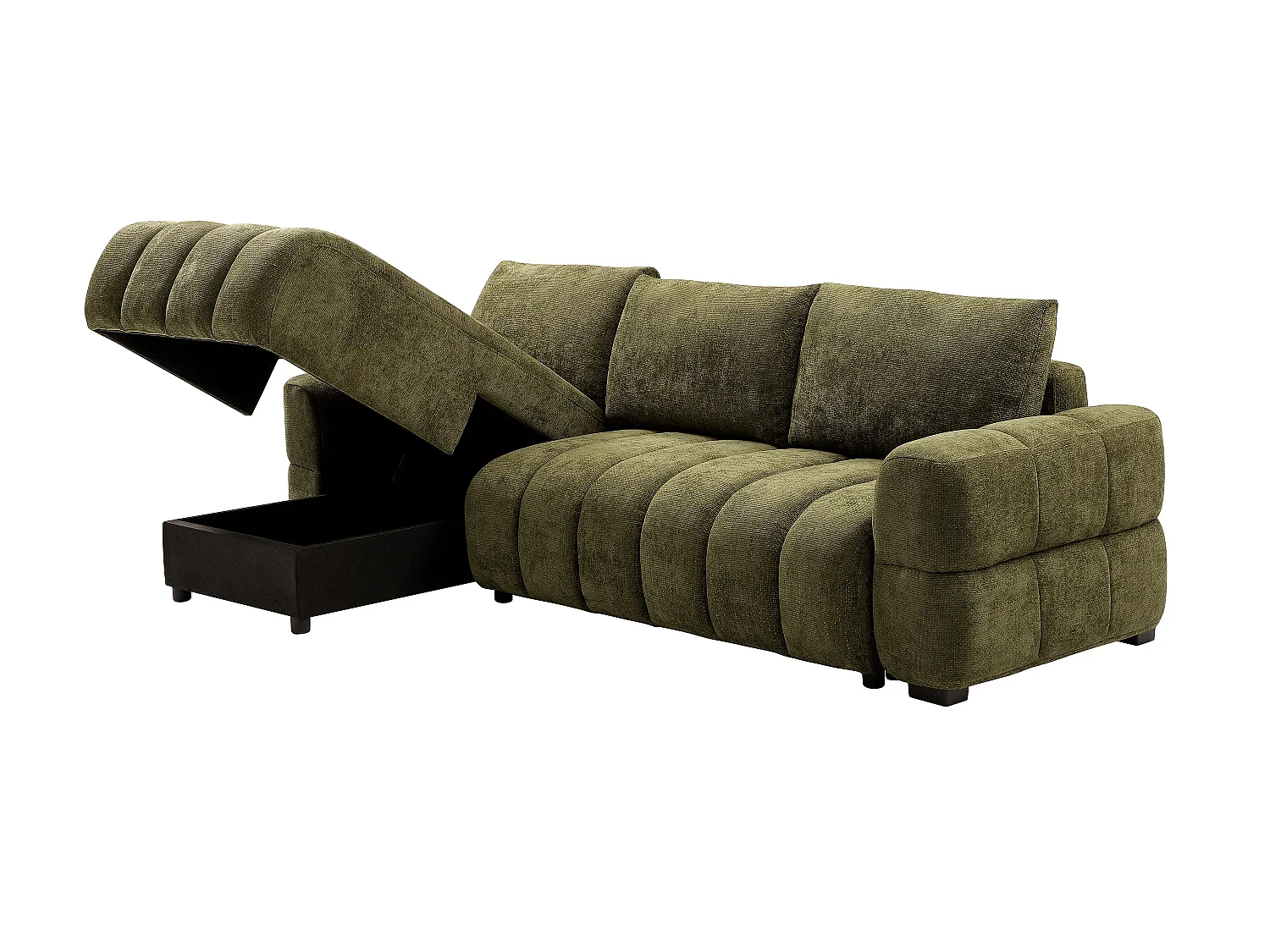Canapé d'angle gauche convertible en tissu chenille vert kaki CASORU