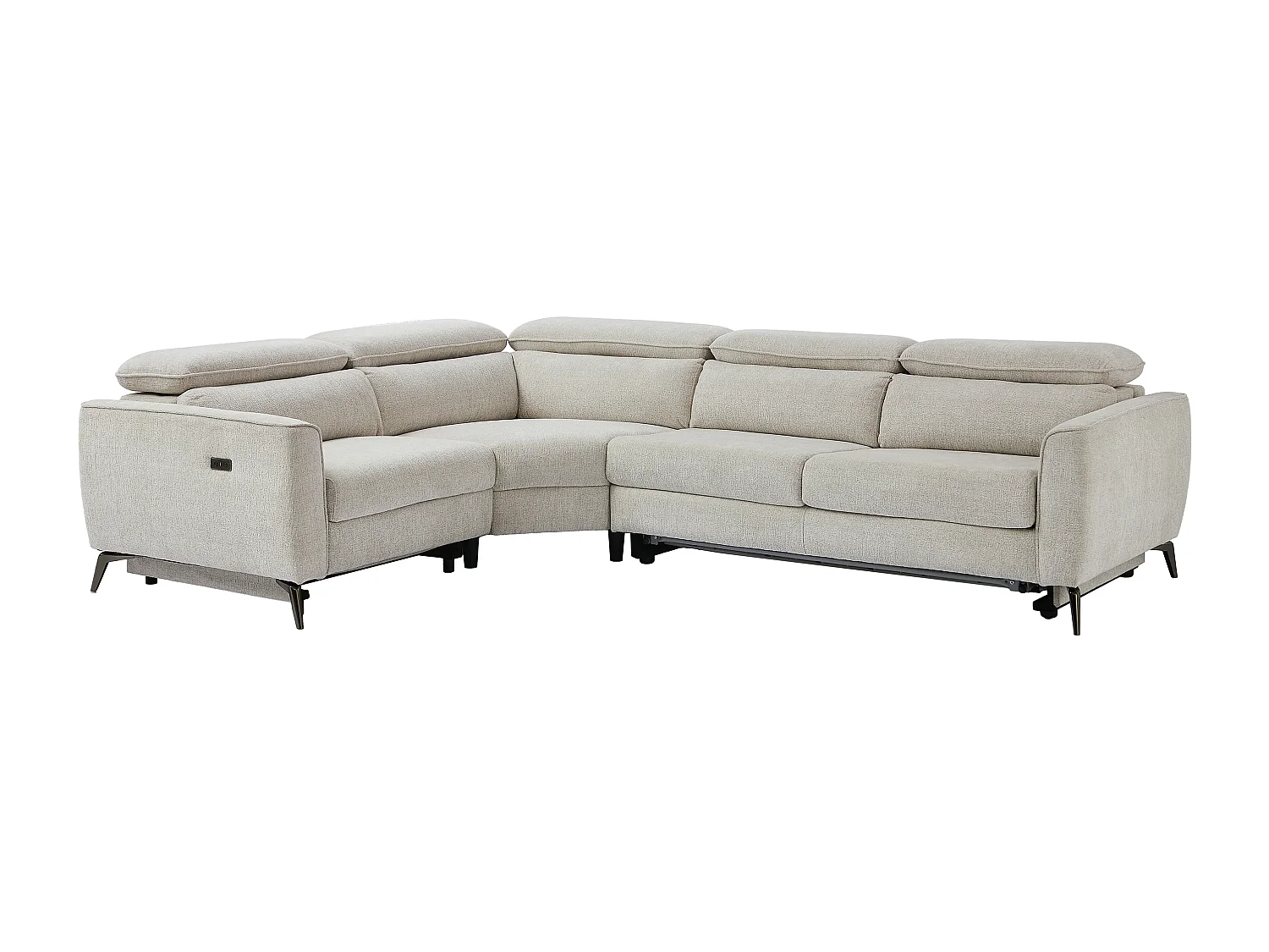 Canapé d'angle gauche convertible relax électrique en tissu chenille beige KOBIBRA