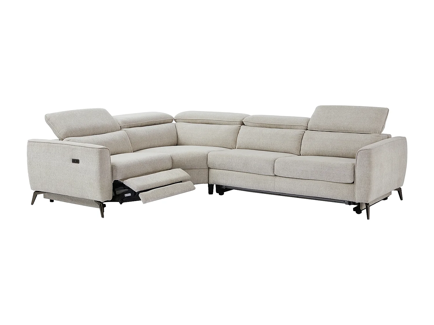 Canapé d'angle gauche convertible relax électrique en tissu chenille beige KOBIBRA