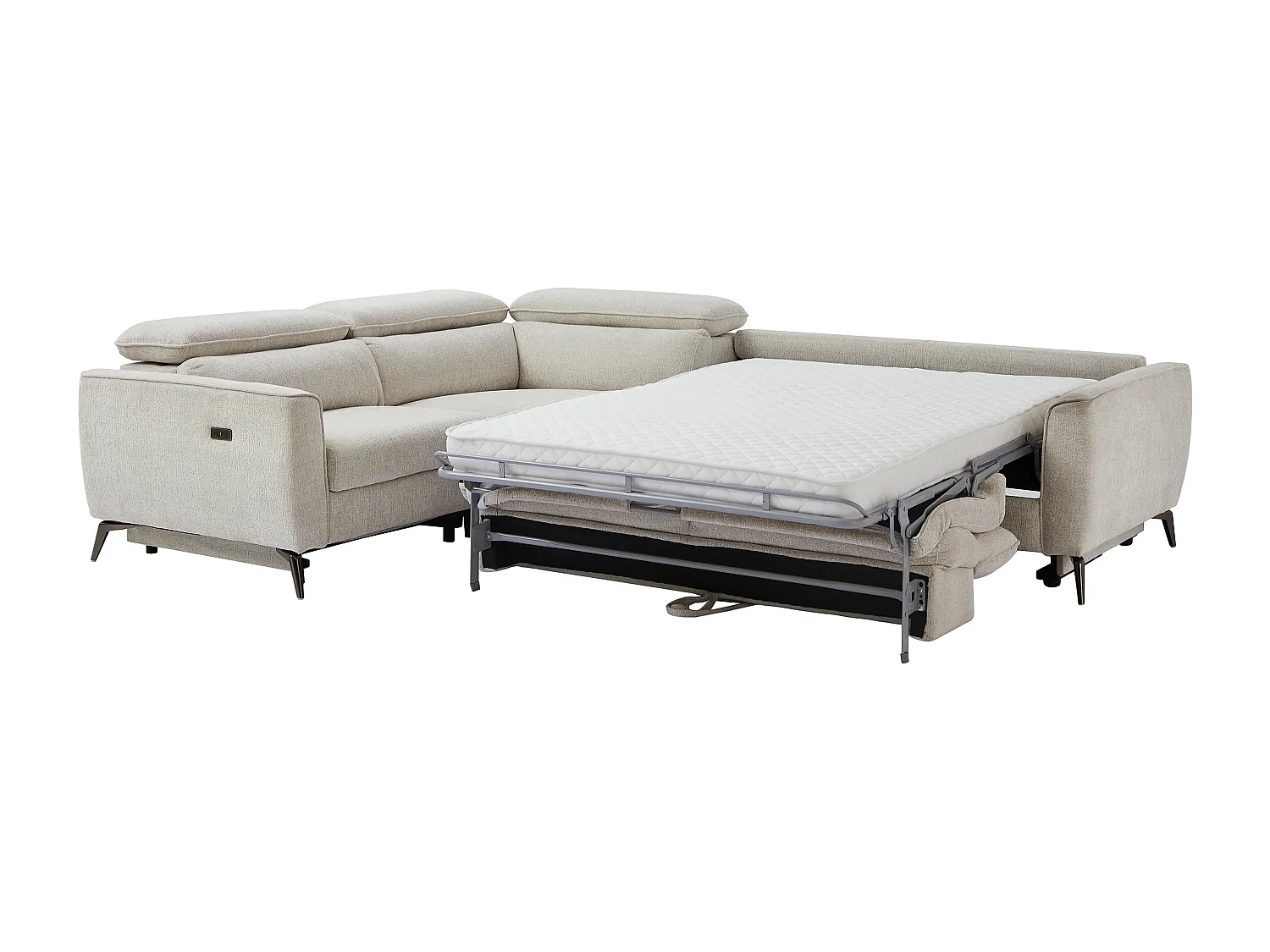 Canapé d'angle gauche convertible relax électrique en tissu chenille beige KOBIBRA