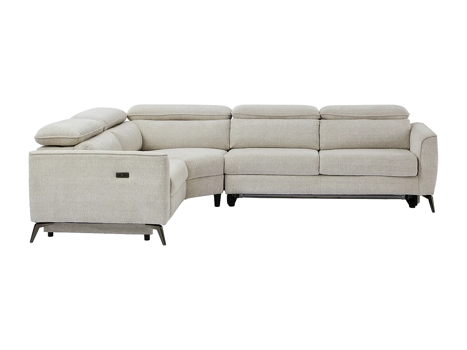 Canapé d'angle gauche convertible relax électrique en tissu chenille beige KOBIBRA