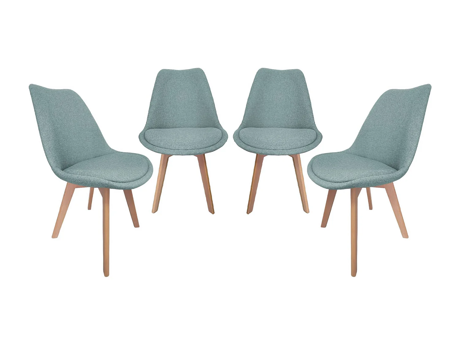 Silla escandinava de madera de haya y tela simple, set de 4 azul claro