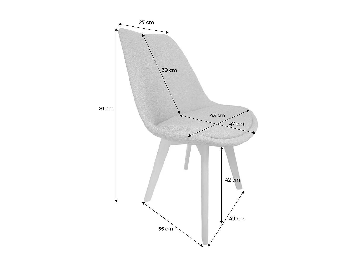 Silla escandinava de madera de haya y tela simple, set de 4 azul claro
