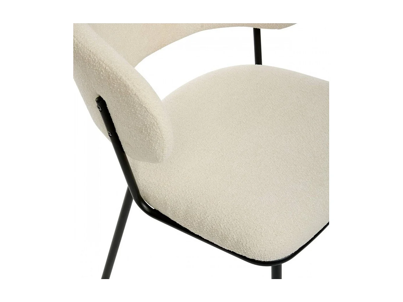 Lot de 2 chaises de salle à manger en tissu chenille avec pieds en métal noir, couleur blanche - Longueur 58 x Profondeur 54 x Hauteur 79 cm