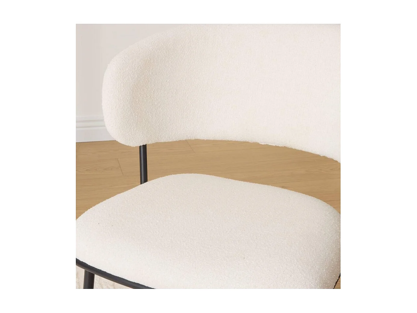 Lot de 2 chaises de salle à manger en tissu chenille avec pieds en métal noir, couleur blanche - Longueur 58 x Profondeur 54 x Hauteur 79 cm
