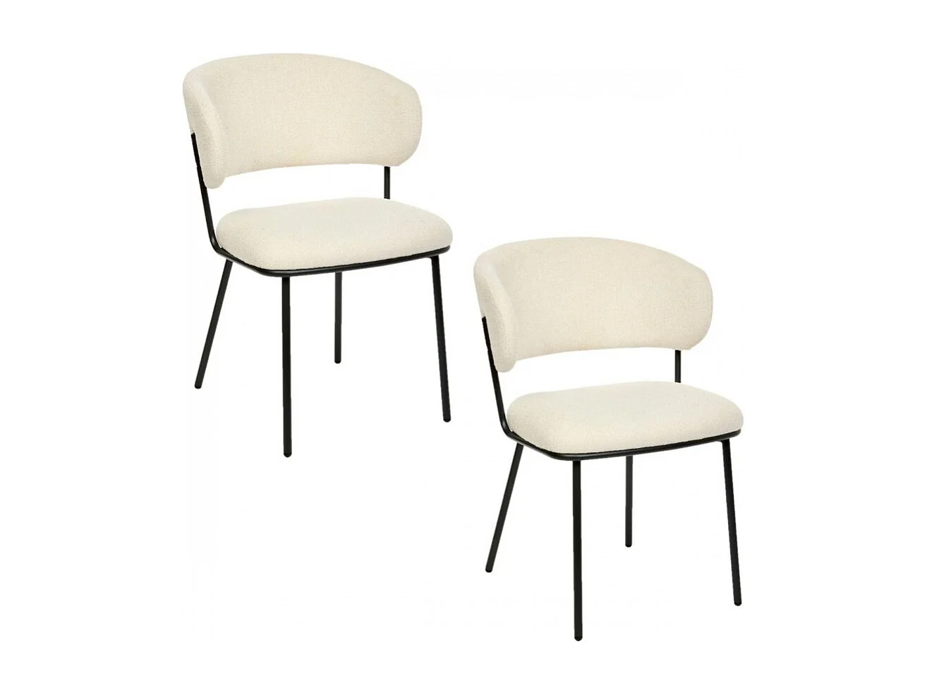 Lot de 2 chaises de salle à manger en tissu chenille avec pieds en métal noir, couleur blanche - Longueur 58 x Profondeur 54 x Hauteur 79 cm