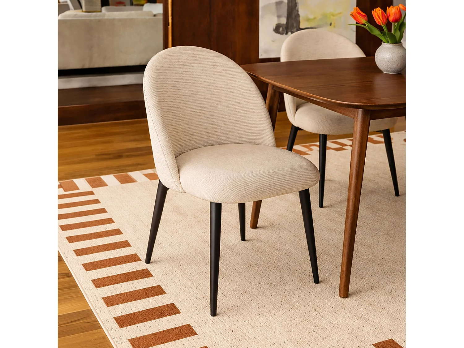 Now's Home - Lot 2 Chaises En Métal Noir Et Tissu Ecru 50.5x50.5x85.5cm Leonie